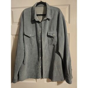 Plus Size Blue Button Front Shirt Womens 2XL Long Sleeve Collared Blouse Top